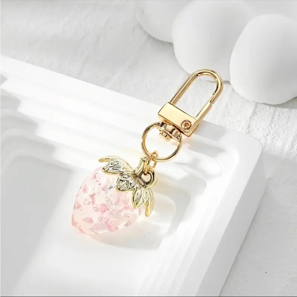 Strawberry Transparent Handbag Charm KeyChain Cottagecore Fruity Gift - Pink